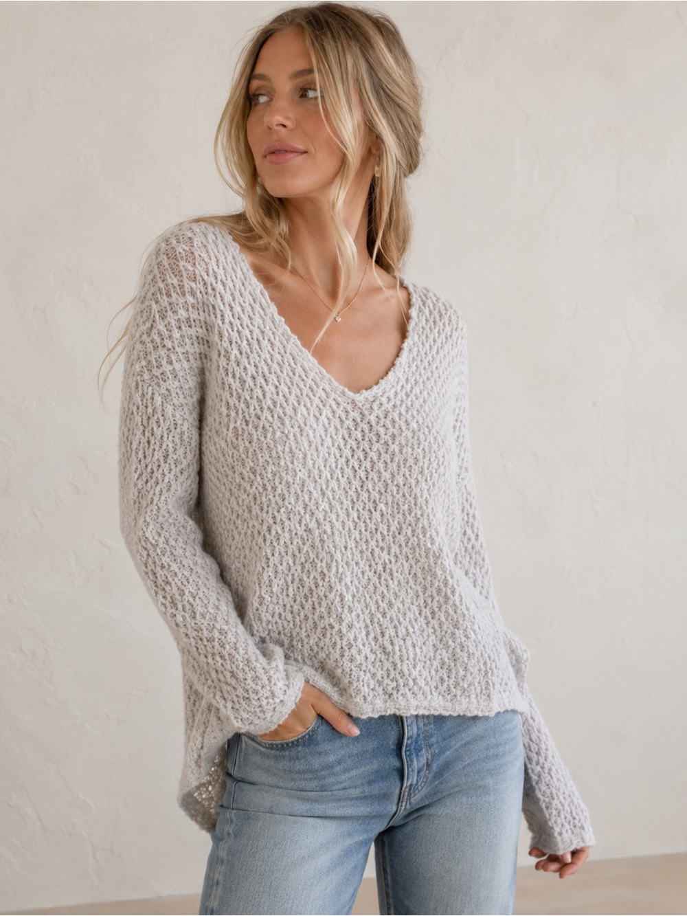 Three Dots‎ Mercer & Taylor Textured Knit V Neck Sweater